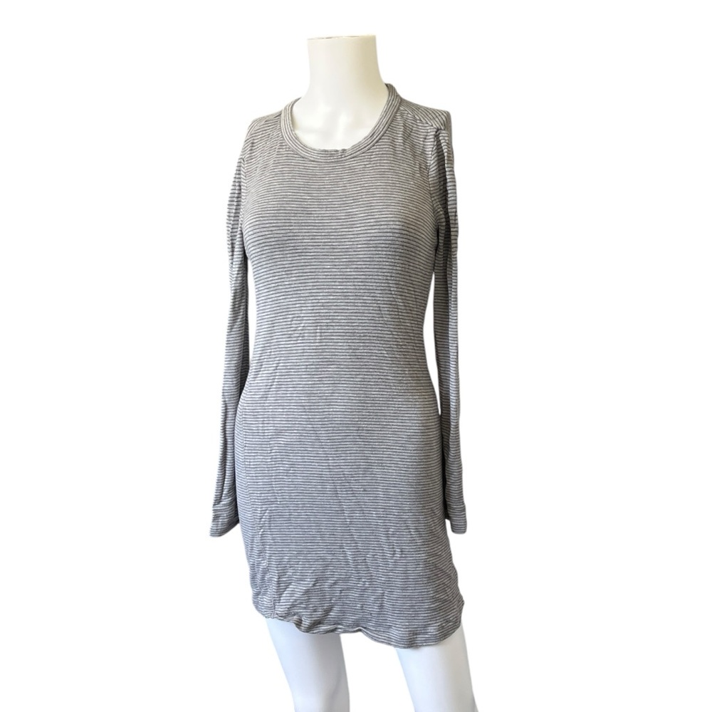 Lou and Grey Long Sleeve Striped Mini Dress Gray Knit Womens Size XS